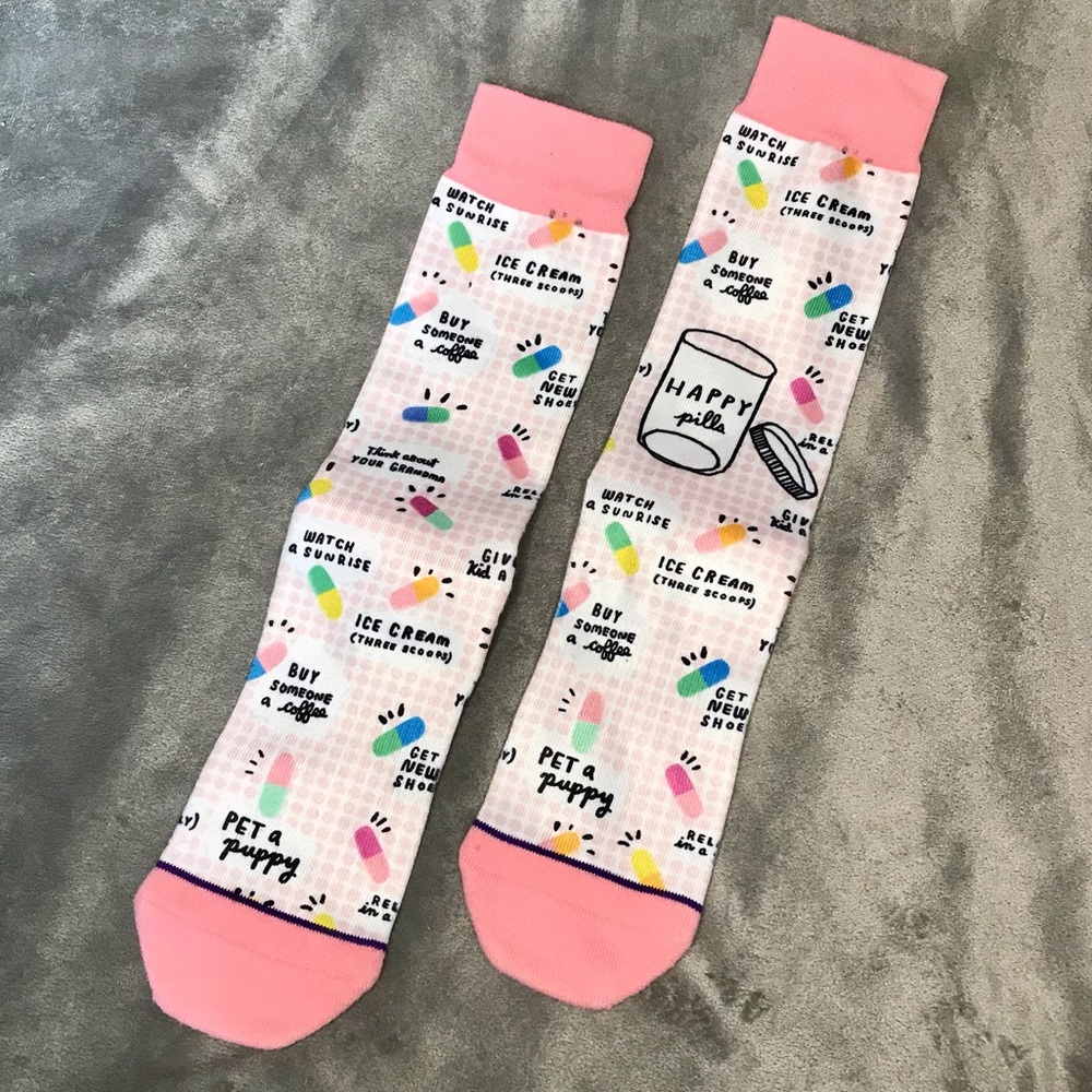 Happy Pill pastel pink socks fun novelty giftware ideas